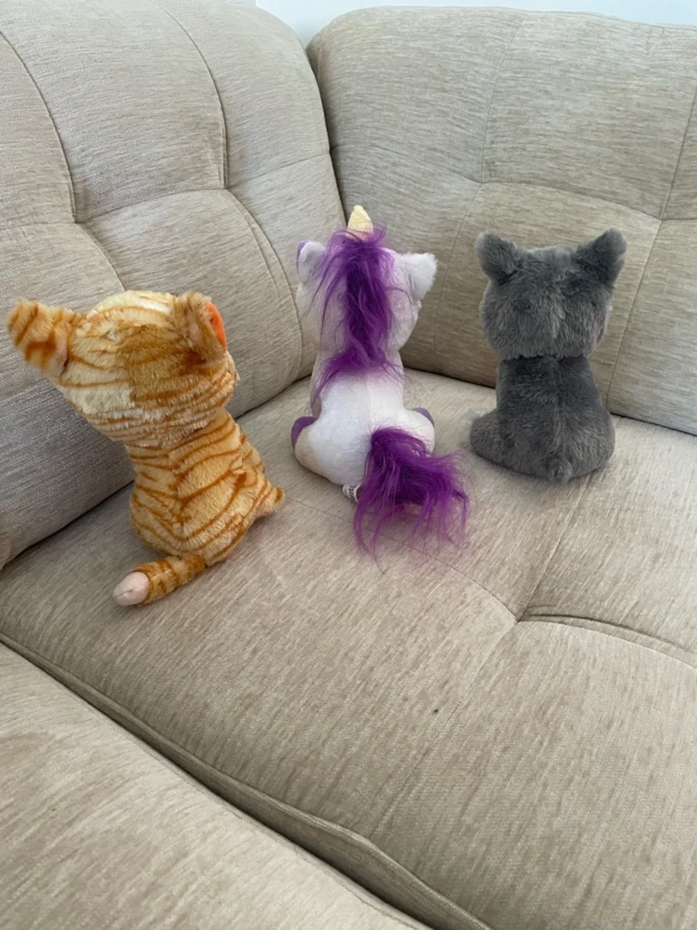 Feisty Pets Trio - Orange Tabby, White/Purple Unicorn, Gray Puppy